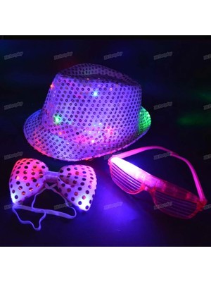 Stil 8 Çocuk Çocuklar Yetişkin LED Flaş Payetler Fedora Şapka Işık Caz Kap Gözlük Kravat Yay Glow Neon Parti Doğum Günü Düğün Paskalya (Yurt Dışından)