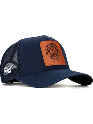 BlackBörk V1 Trucker Aslan - 13 Kod Logolu Unisex Lacivert Şapka (Cap)
