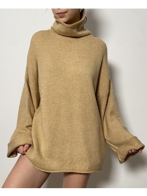Minaaise Vizon Yumoş Oversize Balıkçı Yaka Triko Kazak 24309