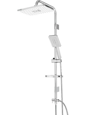 Ece Store Diamond Vista Tall Butonlu Çift Fonksiyonlu Krom Robot Duş Seti Dikdörtgen Model