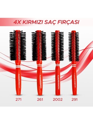 Elsa Professional 4'lü Kırmızı Saç Fırçası Serisi Fön Fırçası Seti)