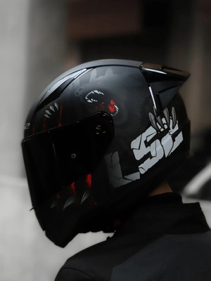Ls2 Rapıd 2 Clawn Mat Siyah-Gri-Kırmızı Kask + Spoiler L Beden Hipoalerjenik İç Astar