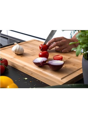 Yeşilçam Sepeti Bambu Tezgah Üstü Kaymaz Kesme Tahtası, Kenarlı Kesme Tepsisi