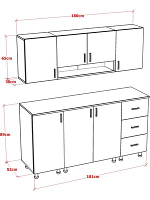 Mobideko Loya Mutfak Dolabı Alt Üst Modül 180 cm Çekmeceli (Tezgah Dahil)