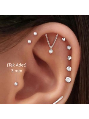 Heppii 3 mm Tektaş Cerrahi Çelik Tragus Helix Kıkırdak Conch Gümüş Renk 6 mm Piercing