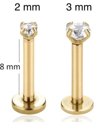 Heppii 3 mm Tektaş Cerrahi Çelik Tragus Helix Kıkırdak Conch Gold Renk 8 mm Piercing