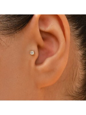 Heppii 3 mm Tektaş Cerrahi Çelik Tragus Helix Kıkırdak Conch Gold Renk 8 mm Piercing