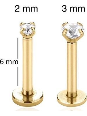 Heppii 3 mm Tektaş Cerrahi Çelik Tragus Helix Kıkırdak Conch Gold Renk 6 mm Piercing