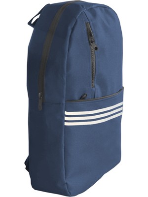 Moda West Unisex Şerit Baskılı Su Geçirmez Kumaş 3 Bölmeli Sırt Okul Çantası Notebook Evrak Laptop Çanta