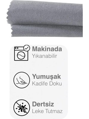PerdeYap Kadife Dokulu Gri Renk Masa Örtüsü 12488-Gri