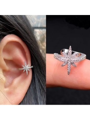 Heppii Silver Renk Kuzey Yıldızı Earcuff Kutup Yıldızı Sıkıştırma Kıkırdak Küpesi