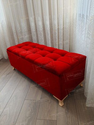 AldaGelsin Yeni Model Lüks Çizgi Kapitoneli Sandıklı Puf Bench (60*45) Gold Ayak