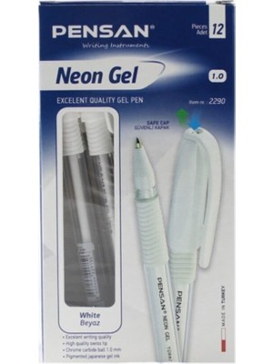 Pensan 2229 Neon Fosforlu Jel Tükenmez Kalem 10 mm Beyaz 12'li Paket PE02229JKBE