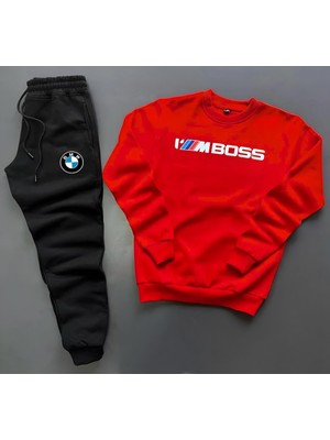 New Cabin Yeni Sezon I'm Boss Baskılı Pamuklu Sıfır Yaka Sweat-Pamuklu Kışlık Eşofman Altı 2'li Takım