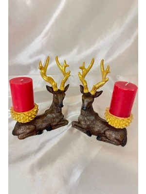 Mumluk Şamdan Yılbaşı Noel Yeni Yıl Geyik  El Işi Hand Made 2 Li