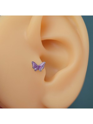 Heppii Mor Kelebekli Piercing Helix Kıkırdak Conch Lob Silver