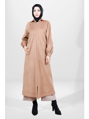 Beyza 3807 Fermuarlı Tesettür Camel Manto