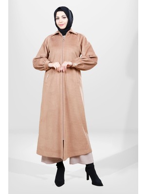 Beyza 3807 Fermuarlı Tesettür Camel Manto