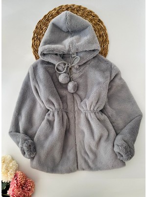 Miniğimin Cicileri Pelüş Kız Çocuk Kapüşonlu Kız Çocuk mont - Duman