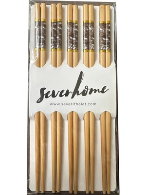 Omeyva Desenli Yıkanabilir Kore Japon Çin Bambu Chopsticks Yemek Çubuğu - 24 Cm. - 5 Çiftlik 1 Paket