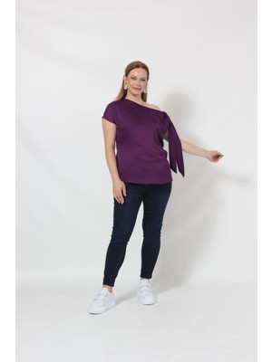 Moda Berray 3250 Tek Omuz Bağlama Detaylı Bluz Mor 001