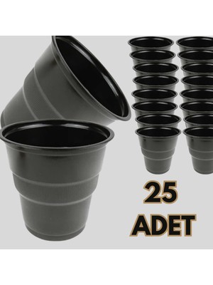 Parti Baskı Siyah Plastik Bardak 25 Adet
