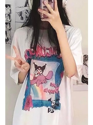 Köstebek Beyaz Anime Harajuku Kuromi I Hate People  T-Shirt