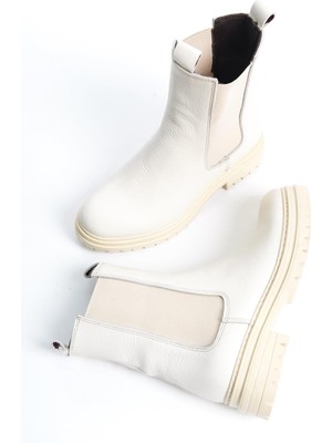 Modabuymus Kami Bej Mat Lastikli Hakiki Deri Günlük Orjinal Chelsea Bot