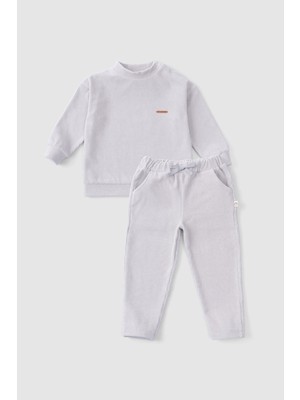 Little Gusto Gri Fitilli Kadife Bebek Eşofman Takımı Erkek Çocuk İçin Kış Sezonu Rahat Kullanım