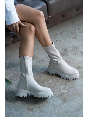 Sovrana Kalın Tabanlı Streç Bot Bej