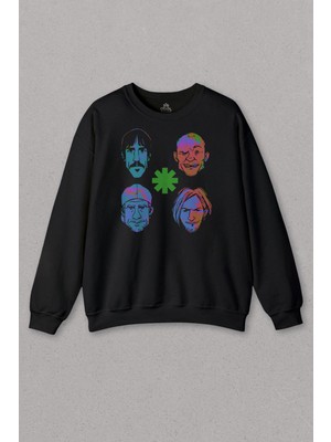 So Cool Unisex Sweatshirt Rhcp Red Hot Chilli Peppers Faces Çizim Yüz Logo Flea Baskılı Sweat