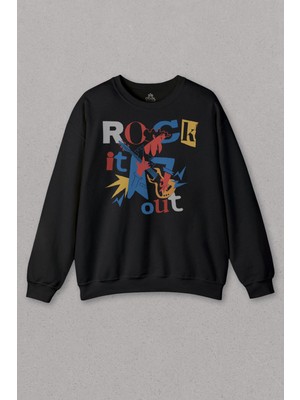 So Cool Unisex Sweatshirt Rockstar Rock It Out Guitar Gitarist Baskılı Sweat