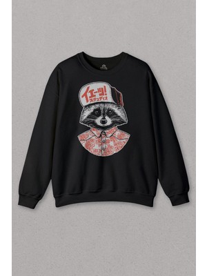 So Cool Unisex Sweatshirt Raccoon Gömlekli Rakun Silüeti Baskılı Sweat