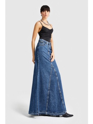 Its Basic Kadın Mavi Renk Maxi Boy Denim Etek