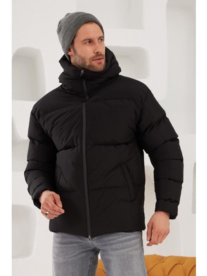 Danger Erkek Garnili Su ve Rüzgar Geçirmez Oversize Şişme Mont Siyah - 561DNGR