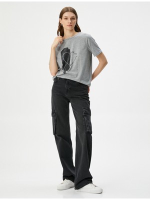 Koton Baskılı Tişört Kısa Kollu Bisiklet Yaka Viskon Karışımlı Regular Fit