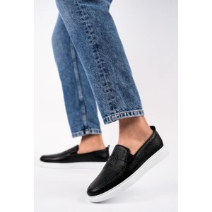 Siyah Armalı  Deri Erkek Yazlık Günlük  Loafer Ayakkabı - Siyah - 43