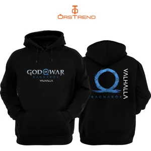 Ors Trend God Of War Ragnarök Valhalla Baskılı 3 Iplik Unisex Siyah Kapişonlu Sweatshirt