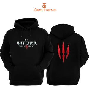 Ors Trend Witcher 3 Baskılı 3 Iplik Unisex Siyah Kapişonlu Sweatshirt