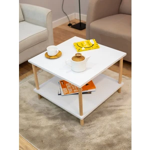 Kare Orta Sehpa Ahşap Ayaklı Sehpa Iki Raflı Sehpa Dekoratif Sehpa GAZETELIKLI-60X60-Beyaz