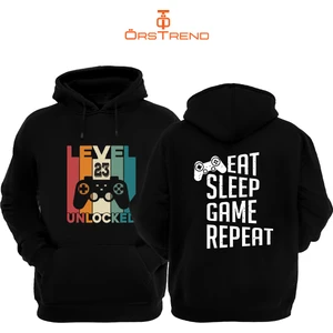 Ors Trend Gamer Baskılı 3 Iplik Unisex Siyah Kapişonlu Sweatshirt