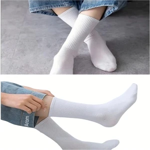 Düz Beyaz Unisex Uzun Pamuklu Tenis Çorap 6 Çift