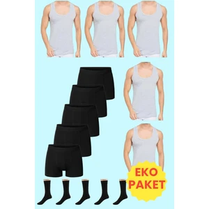 Erkek 15 Parça Ekonomik Paket Atlet Boxer ve Çorap Takımı 5 Atlet 5 Boxer 5 Çift Çorap