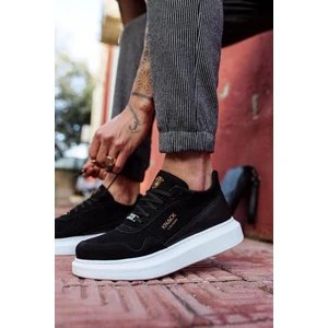 Bağcıklı Süet Ortopedik Yüksek Taban Siyah (Beyaz ) Erkek Günlük Sneaker Ayakkabı