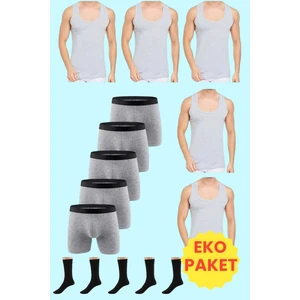 Erkek 15 Parça Ekonomik Paket Atlet Boxer ve Çorap Takımı 5 Atlet 5 Boxer 5 Çift Çorap
