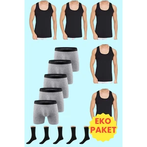 Erkek 15 Parça Ekonomik Paket Atlet Boxer ve Çorap Takımı 5 Atlet 5 Boxer 5 Çift Çorap