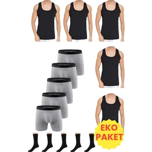 Mood Agenda Erkek 15 Parça Ekonomik Paket Atlet Boxer ve Çorap Takımı 5 Atlet 5 Boxer 5 Çift Çorap