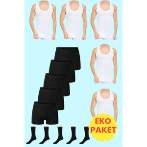 Erkek 15 Parça Ekonomik Paket Atlet Boxer ve Çorap Takımı 5 Atlet 5 Boxer 5 Çift Çorap