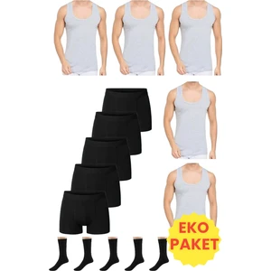 Mood Agenda Erkek 15 Parça Ekonomik Paket Atlet Boxer ve Çorap Takımı 5 Atlet 5 Boxer 5 Çift Çorap