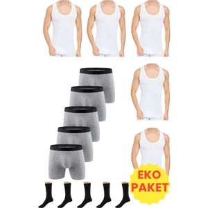 Mood Agenda Erkek 15 Parça Ekonomik Paket Atlet Boxer ve Çorap Takımı 5 Atlet 5 Boxer 5 Çift Çorap